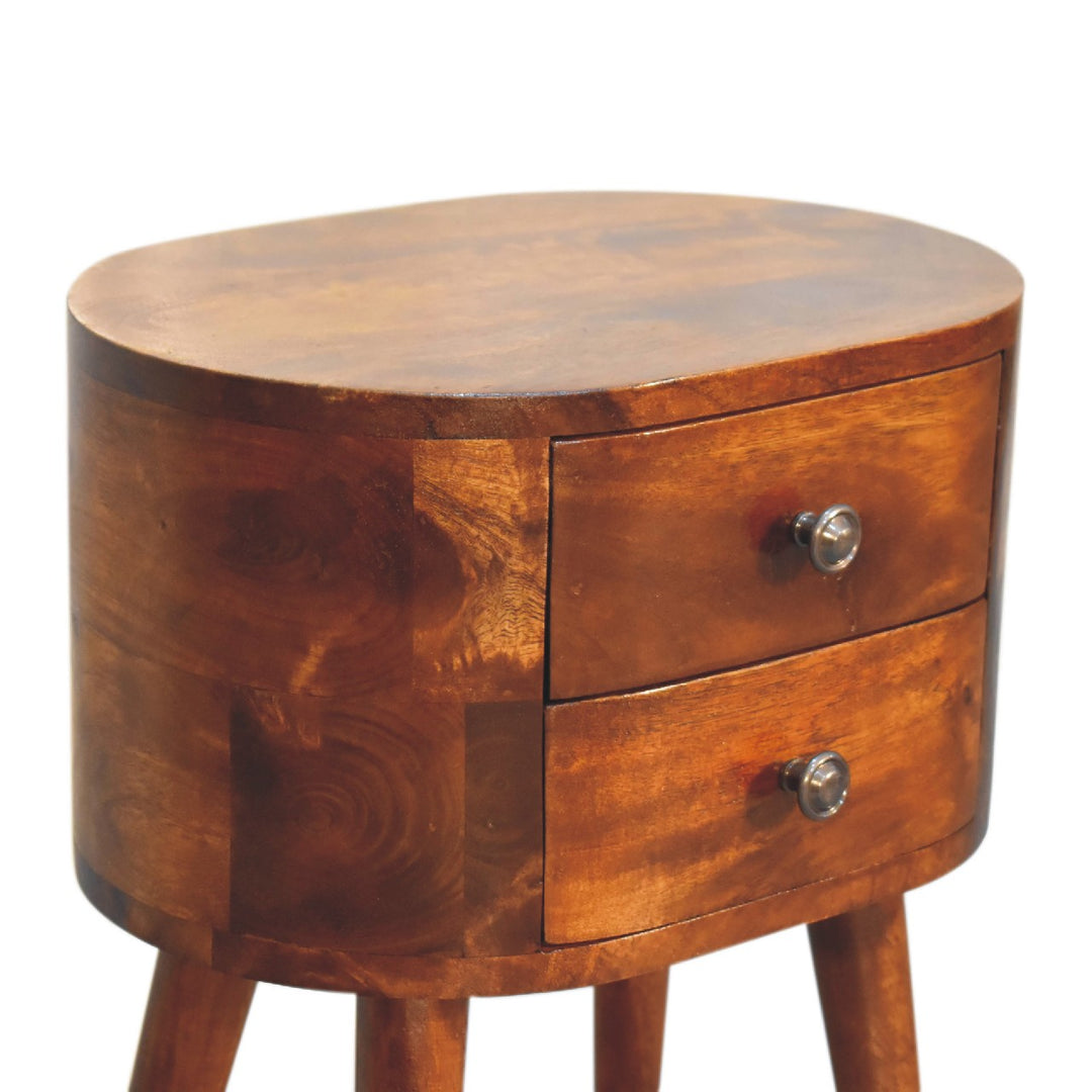 Mini Chestnut Rounded Bedside Table-Smiddy Furniture