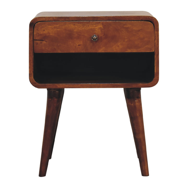 Curved Open-Slot Chestnut Bedside Table