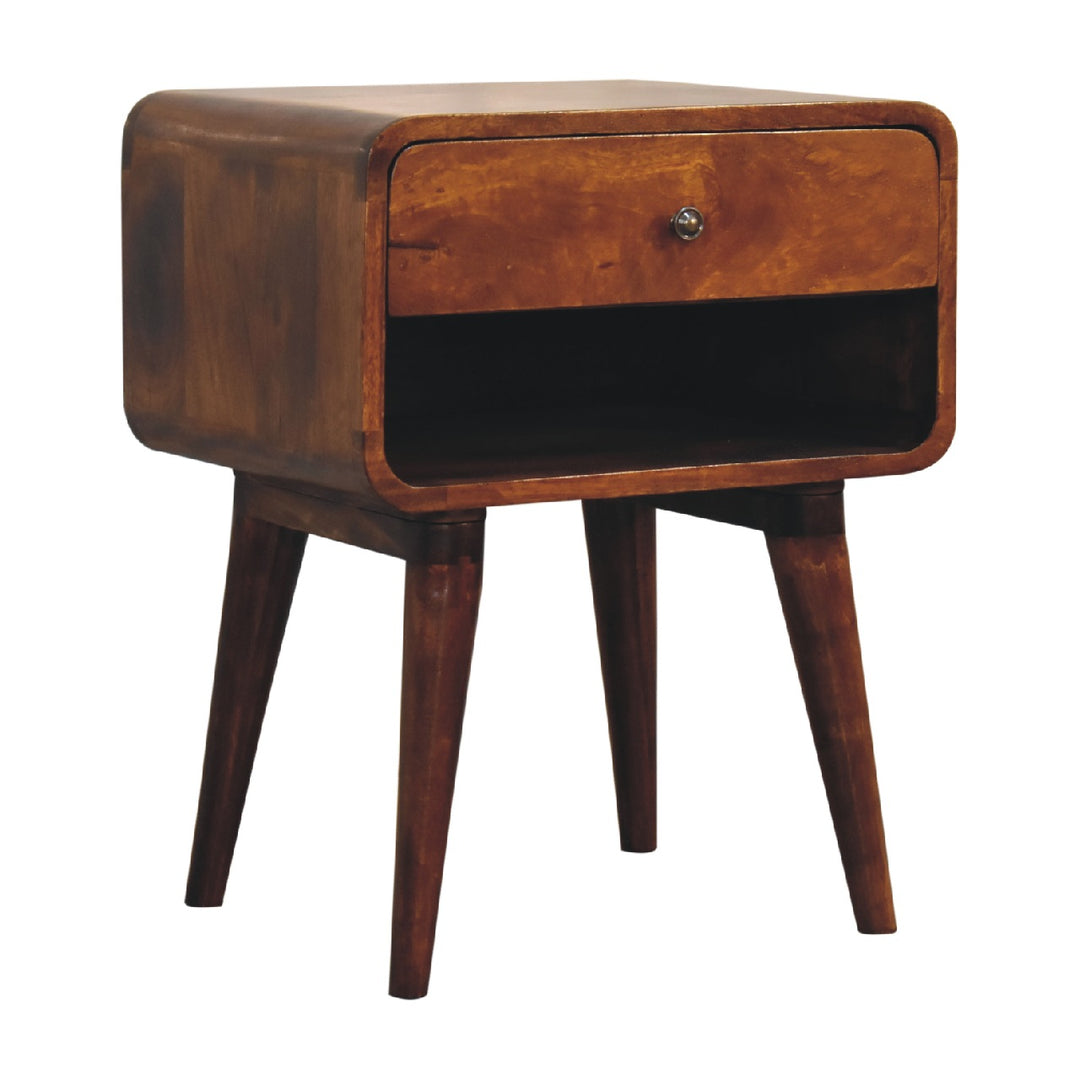 Curved Open-Slot Chestnut Bedside Table