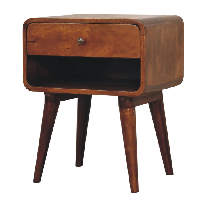 Curved Open-Slot Chestnut Bedside Table