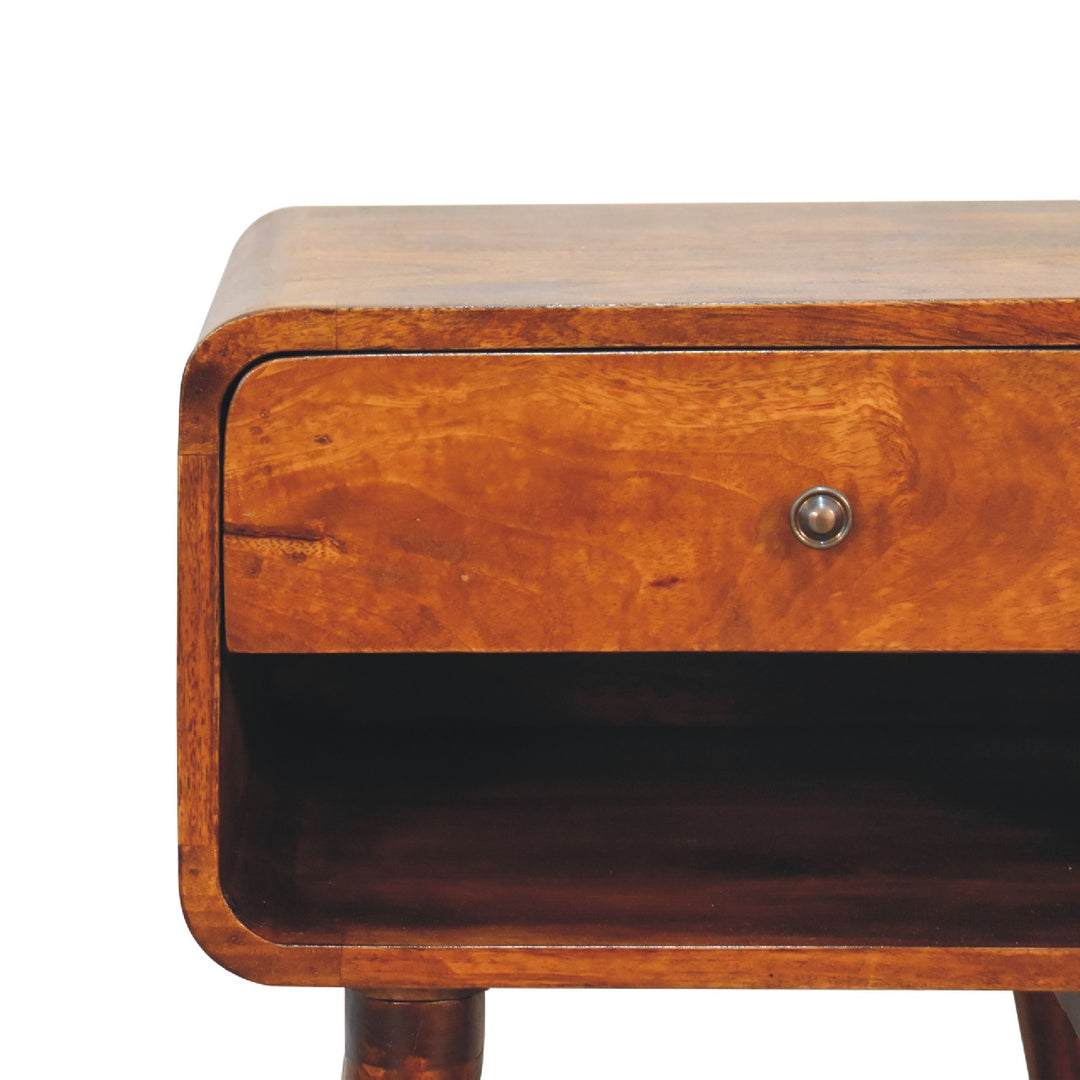 Curved Open-Slot Chestnut Bedside Table