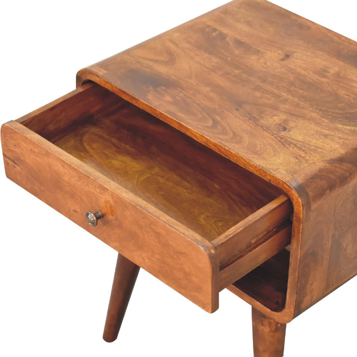 Curved Open-Slot Chestnut Bedside Table