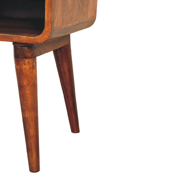 Curved Open-Slot Chestnut Bedside Table