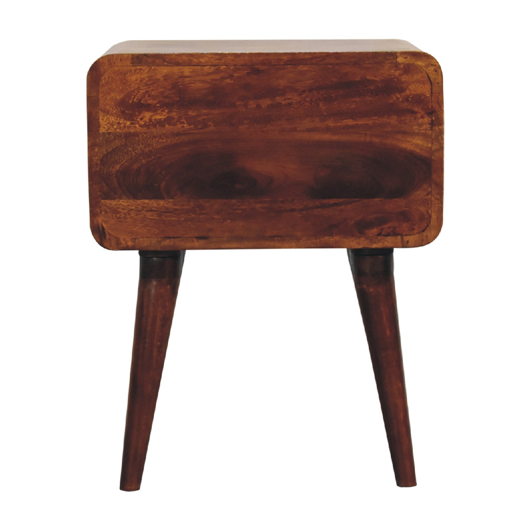 Curved Open-Slot Chestnut Bedside Table