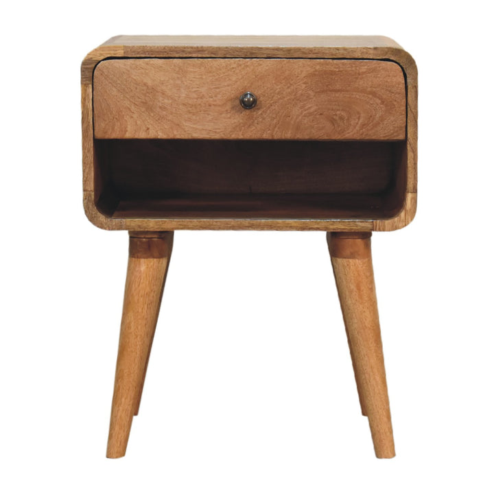 Curved Oak-ish Open Bedside-Smiddy Furniture