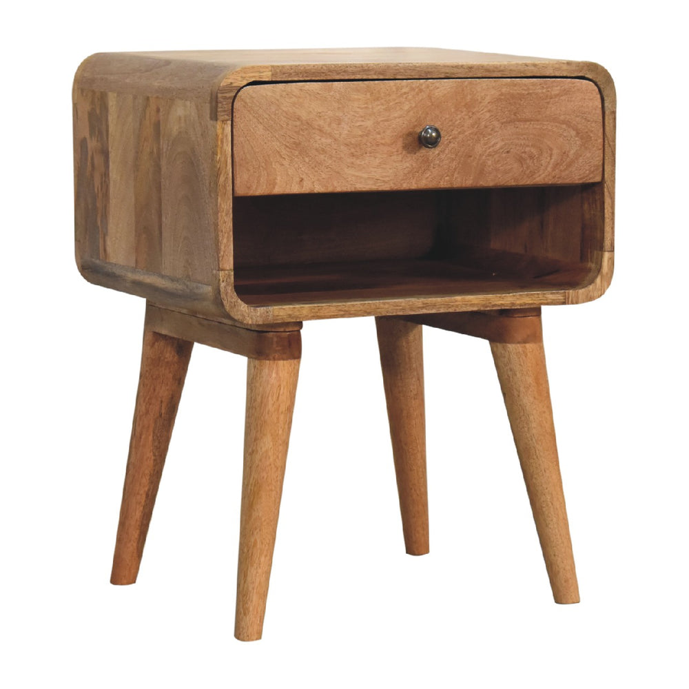 Curved Oak-ish Open Bedside-Smiddy Furniture