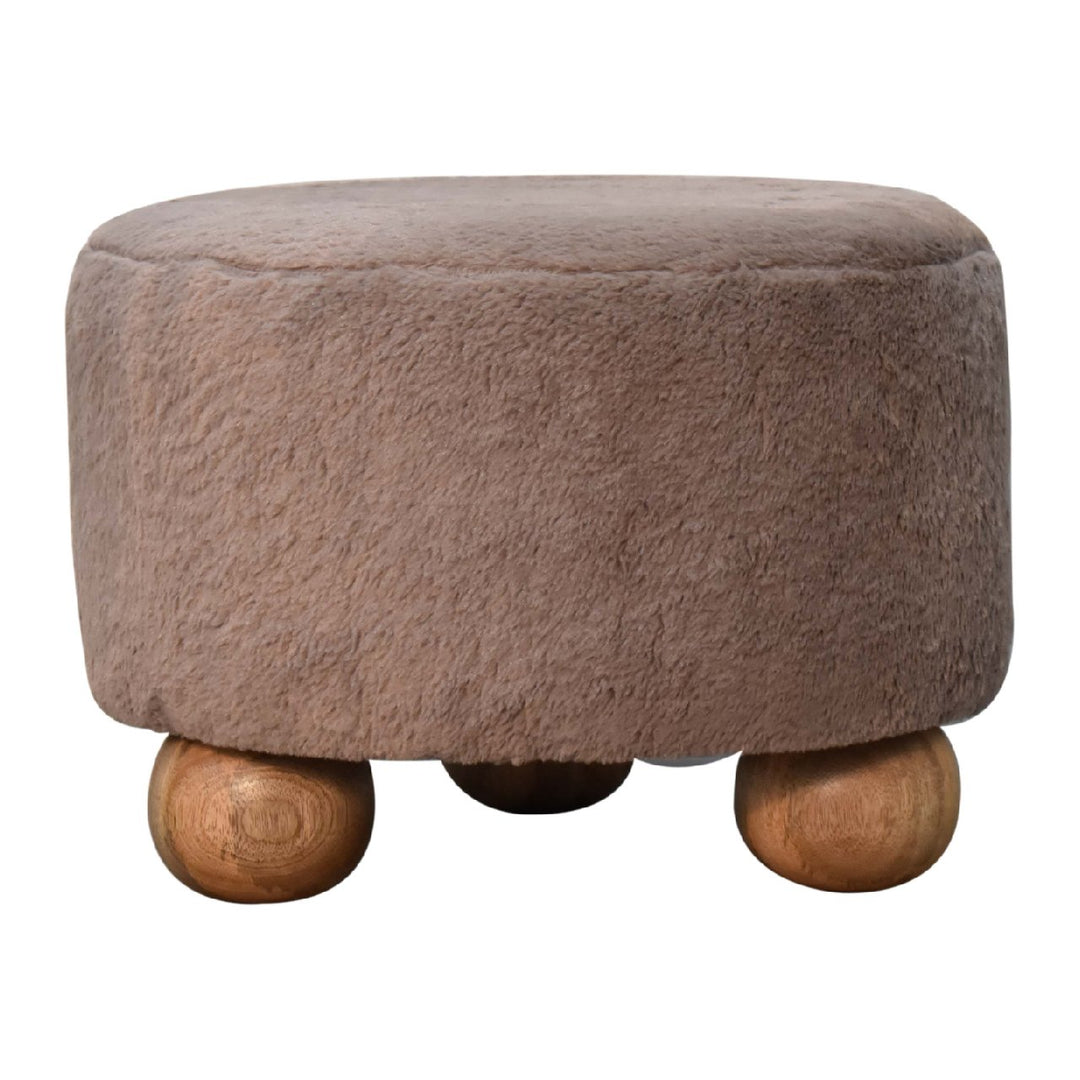 Mocha Faux Fur Round Ball Footstool-Smiddy Furniture
