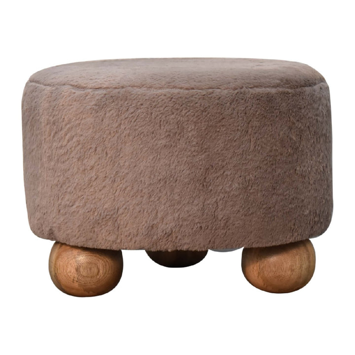 Mocha Faux Fur Round Ball Footstool-Smiddy Furniture