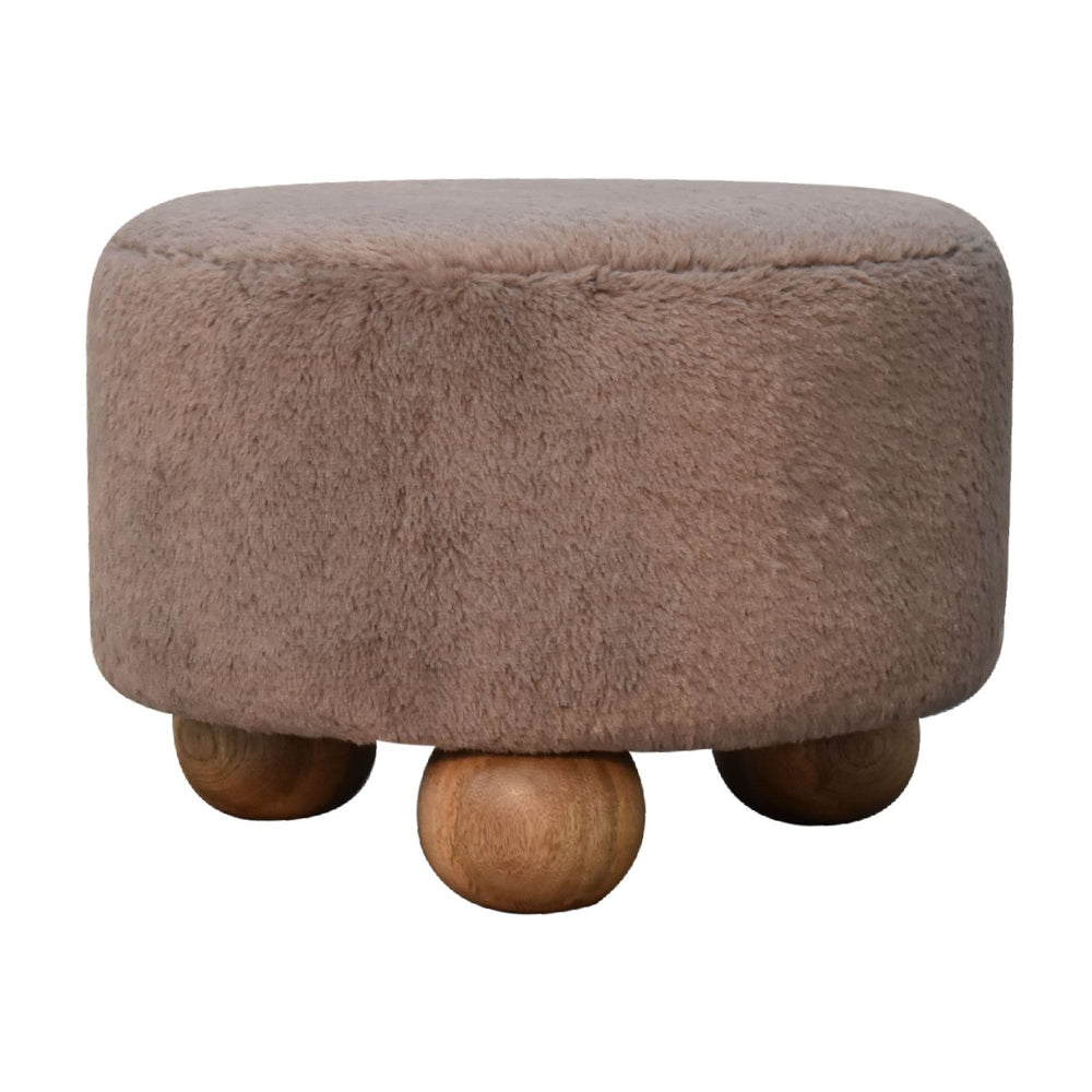 Mocha Faux Fur Round Ball Footstool-Smiddy Furniture