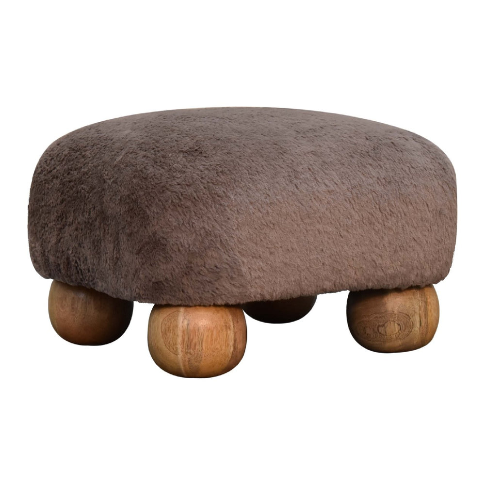 Mocha Faux Fur Nordic Footstool-Smiddy Furniture