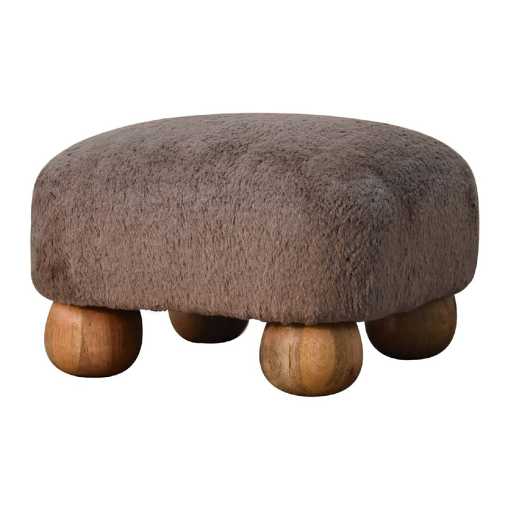 Mocha Faux Fur Nordic Footstool-Smiddy Furniture