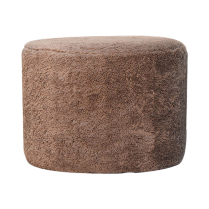 Mocha Faux Fur Round Footstool-Smiddy Furniture