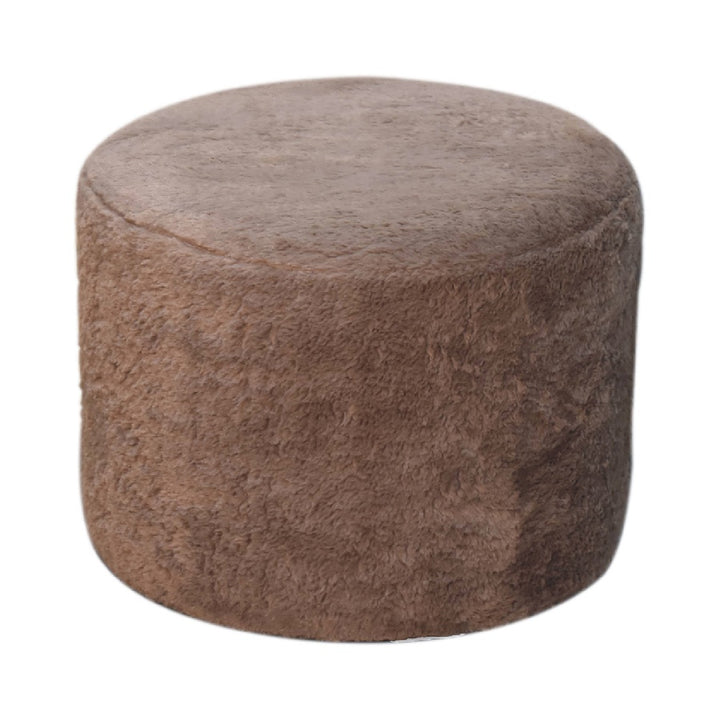 Mocha Faux Fur Round Footstool-Smiddy Furniture