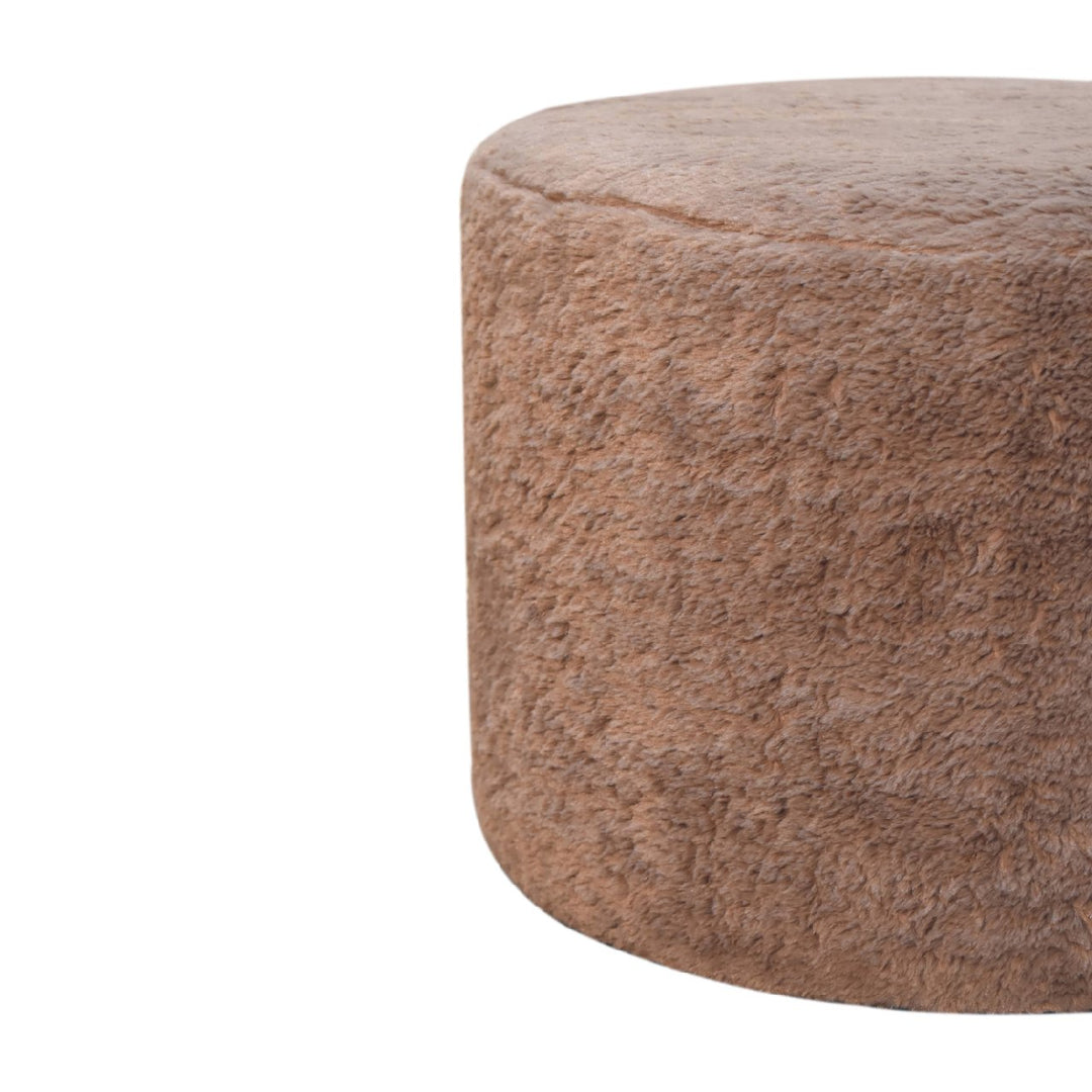 Mocha Faux Fur Round Footstool-Smiddy Furniture