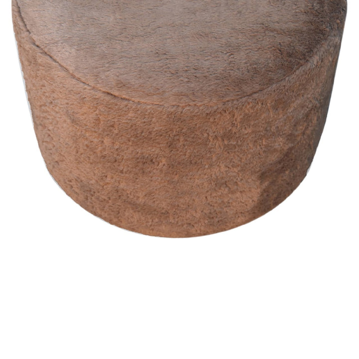Mocha Faux Fur Round Footstool-Smiddy Furniture