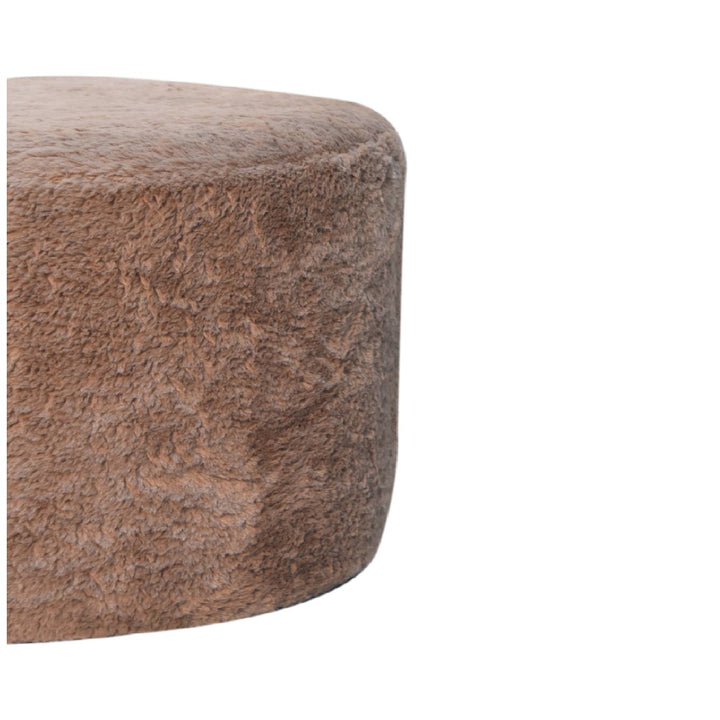 Mocha Faux Fur Round Footstool-Smiddy Furniture