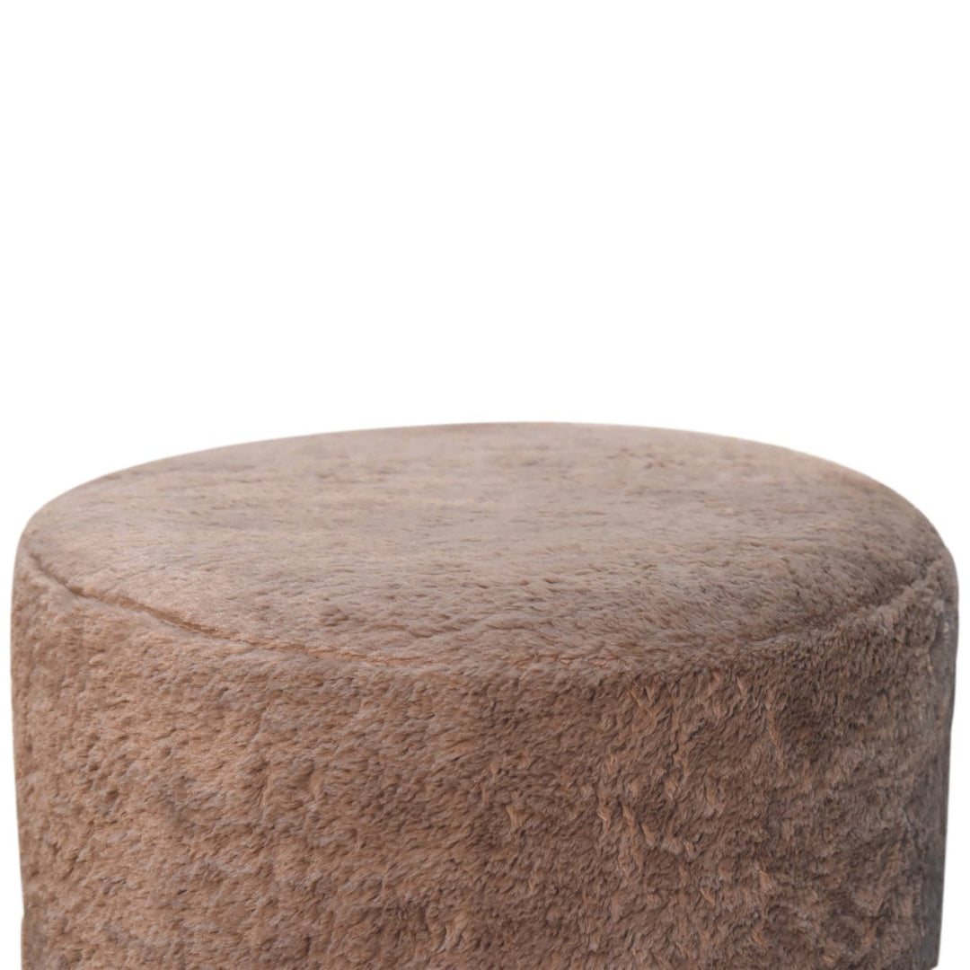 Mocha Faux Fur Round Footstool-Smiddy Furniture
