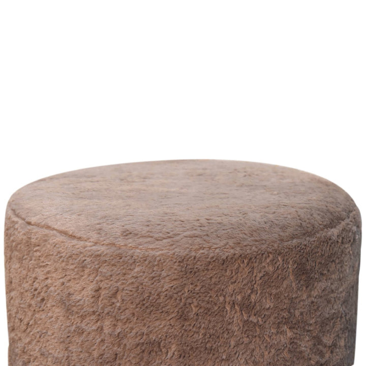 Mocha Faux Fur Round Footstool-Smiddy Furniture