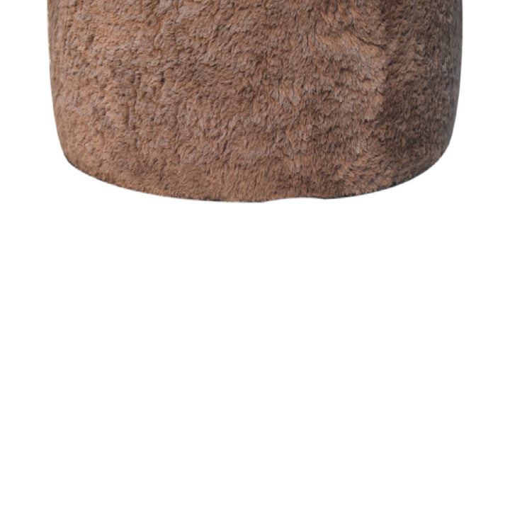 Mocha Faux Fur Round Footstool-Smiddy Furniture