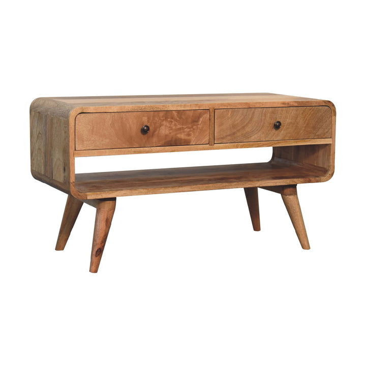 Reverse Curve Oak-ish Media Unit-Smiddy Furniture