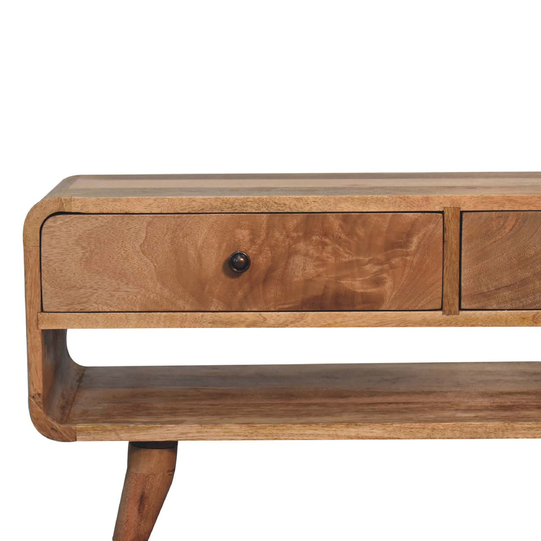 Reverse Curve Oak-ish Media Unit-Smiddy Furniture