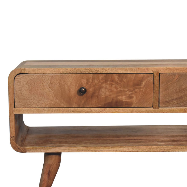 Reverse Curve Oak-ish Media Unit-Smiddy Furniture