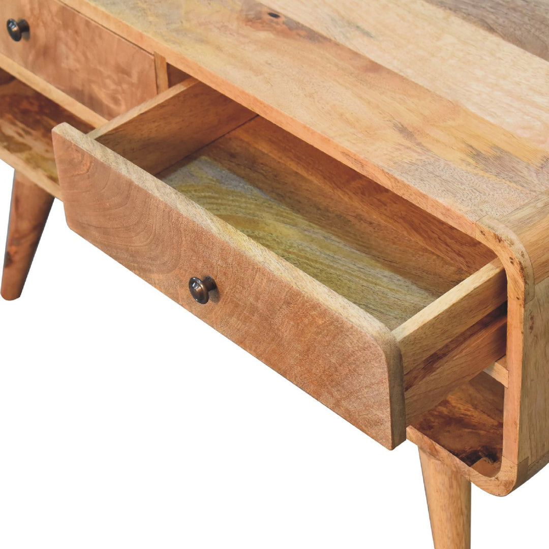 Reverse Curve Oak-ish Media Unit-Smiddy Furniture