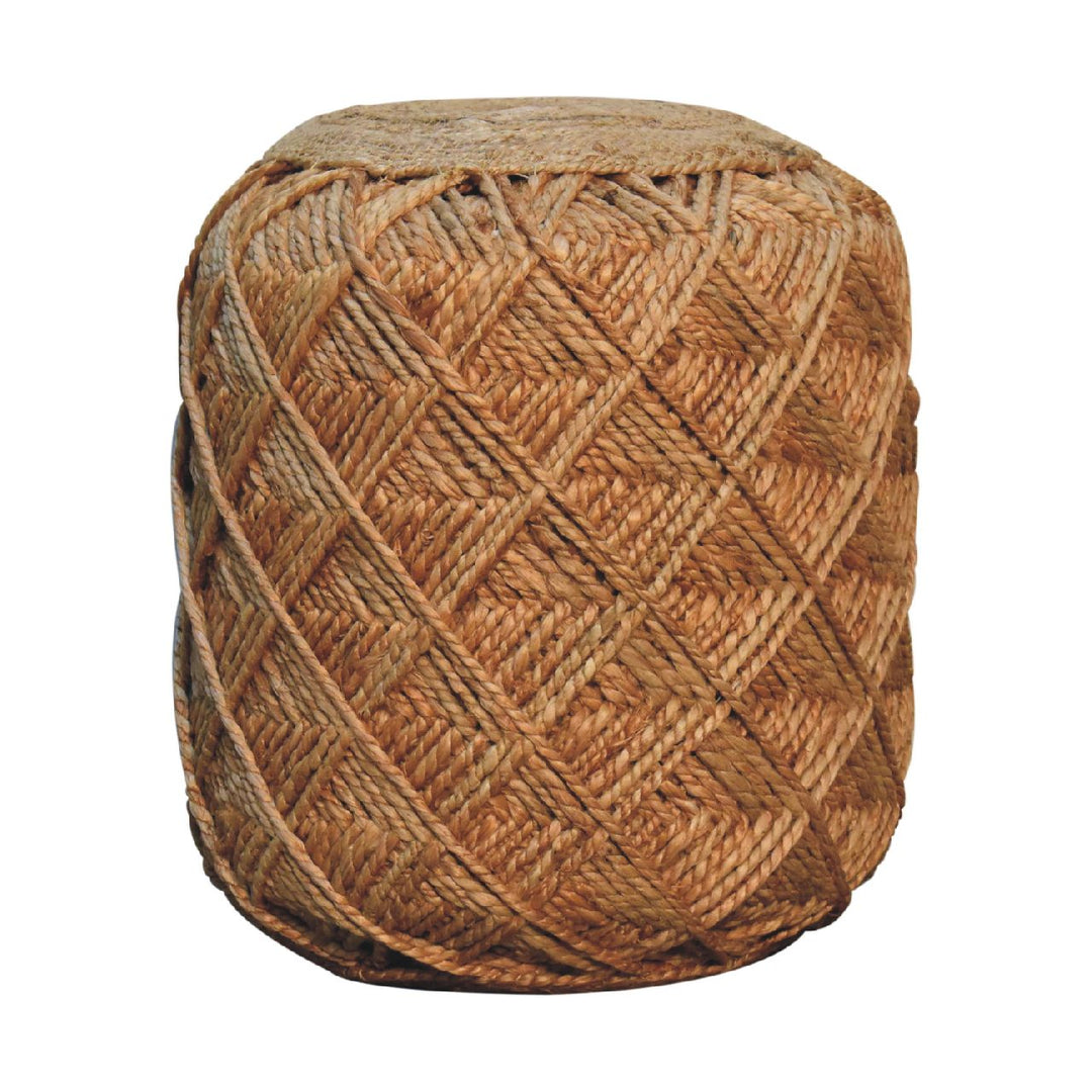 Large Patterned Jute Footstool