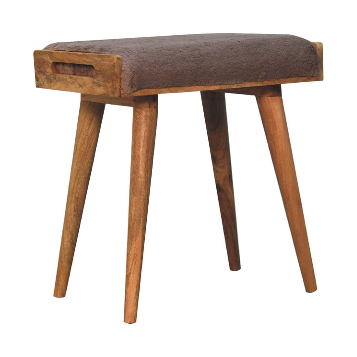 Mocha Faux Fur Style Footstool - Smiddy Furniture