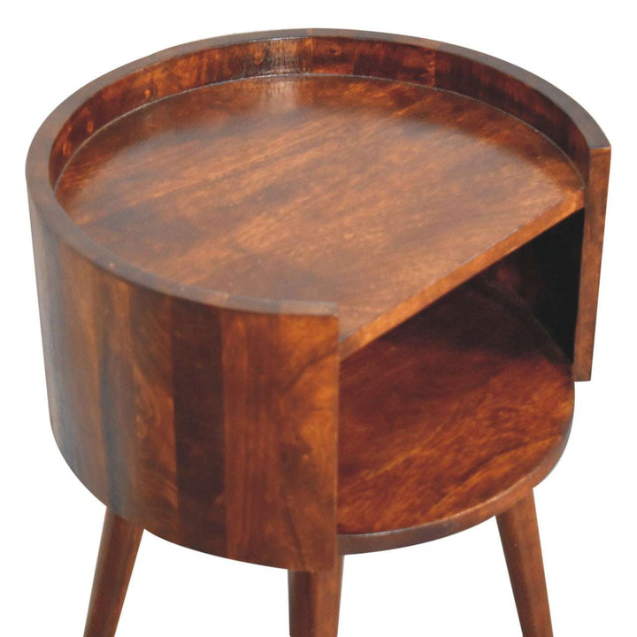 Chestnut Round Open Slot Bedside-Smiddy Furniture
