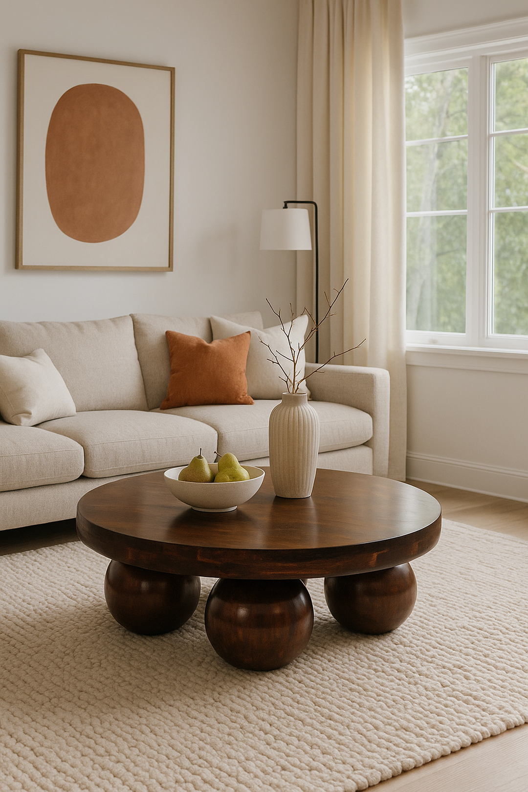 California Walnut Central Table with Ball Feet