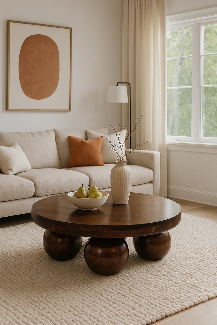 California Walnut Central Table with Ball Feet