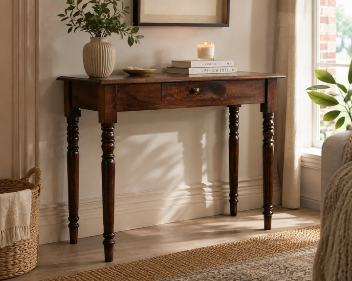 California Walnut Writing Desk in a styled home office setting