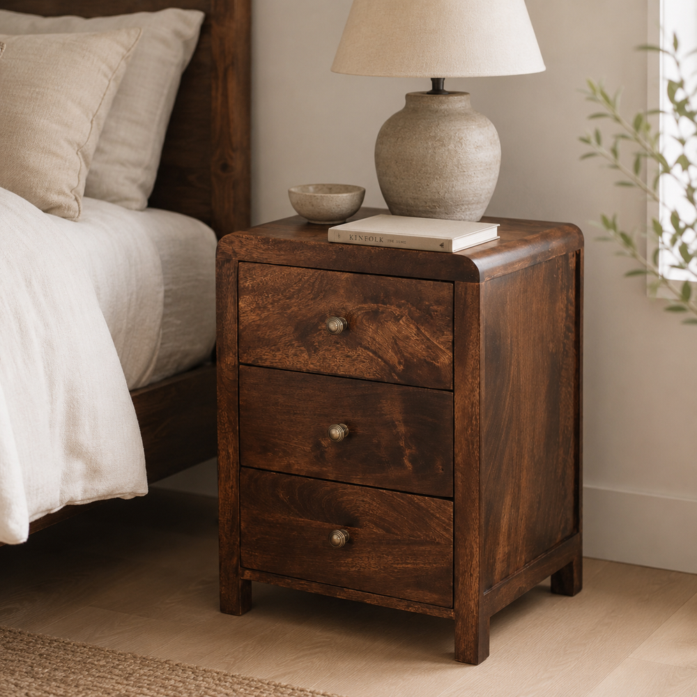 California Walnut Naya Bedside in a styled bedroom setting