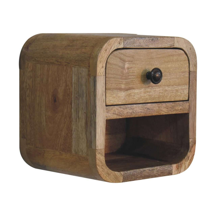 Extra Mini Curved Oak-ish Bedside with Open Slot-Smiddy Furniture