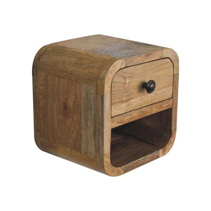 Extra Mini Curved Oak-ish Bedside with Open Slot-Smiddy Furniture