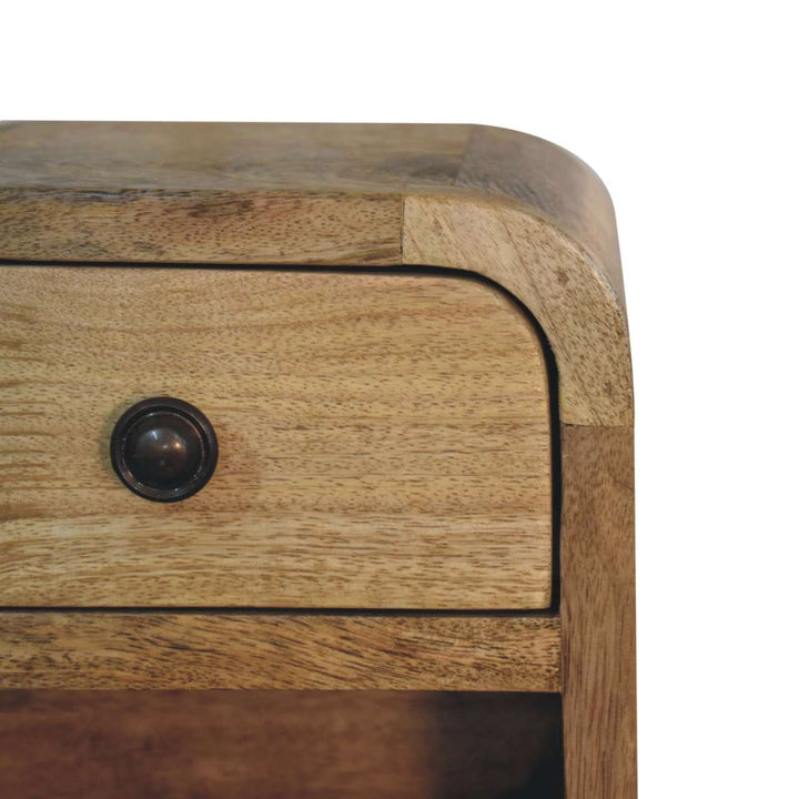 Extra Mini Curved Oak-ish Bedside with Open Slot-Smiddy Furniture