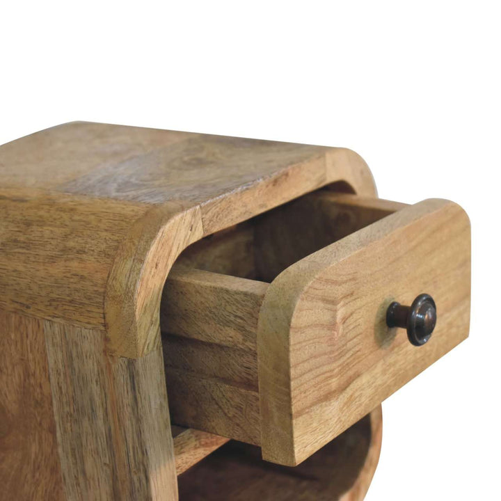 Extra Mini Curved Oak-ish Bedside with Open Slot-Smiddy Furniture