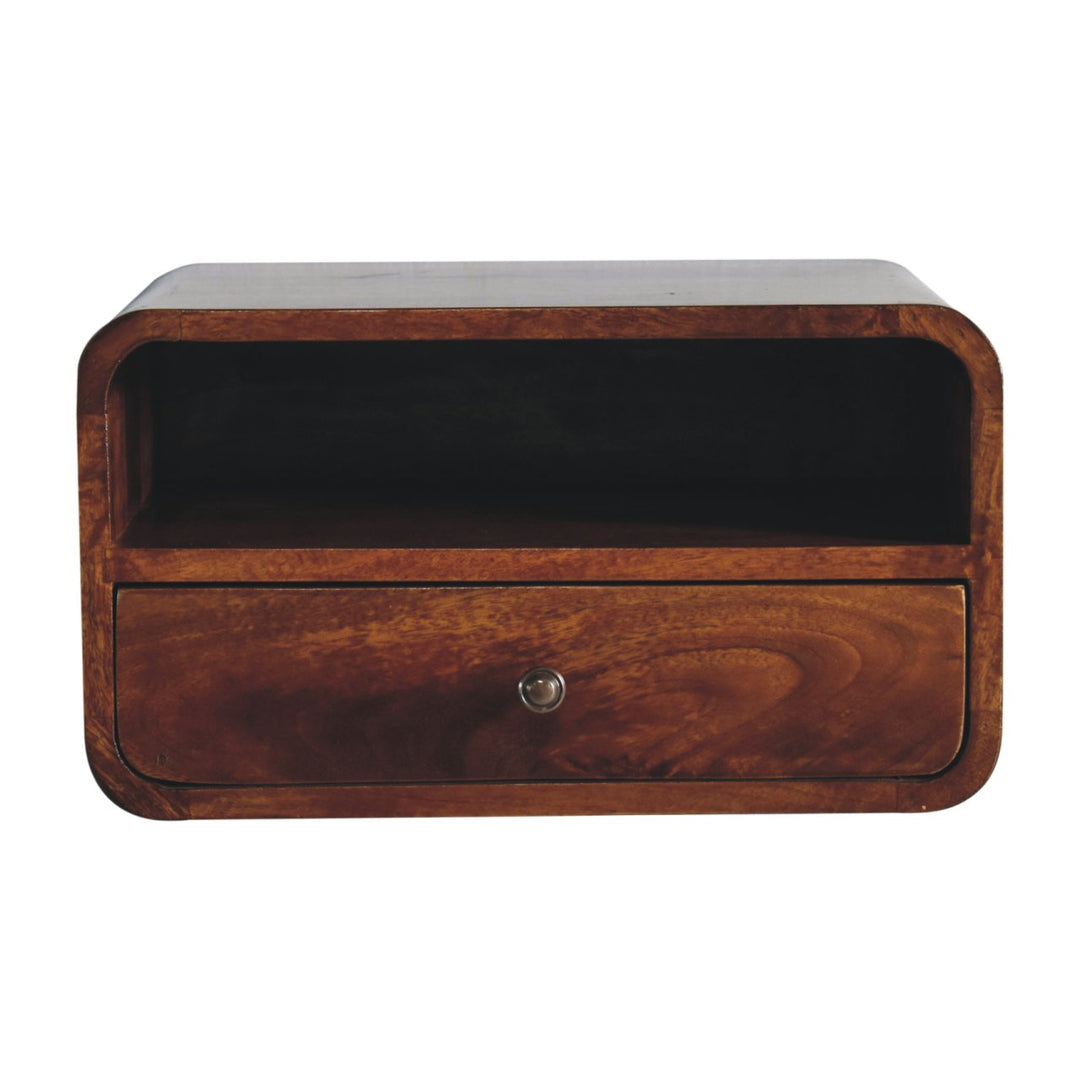 Large Chestnut Curve Upper Slot Floating Bedside - Smiddy Furniture
