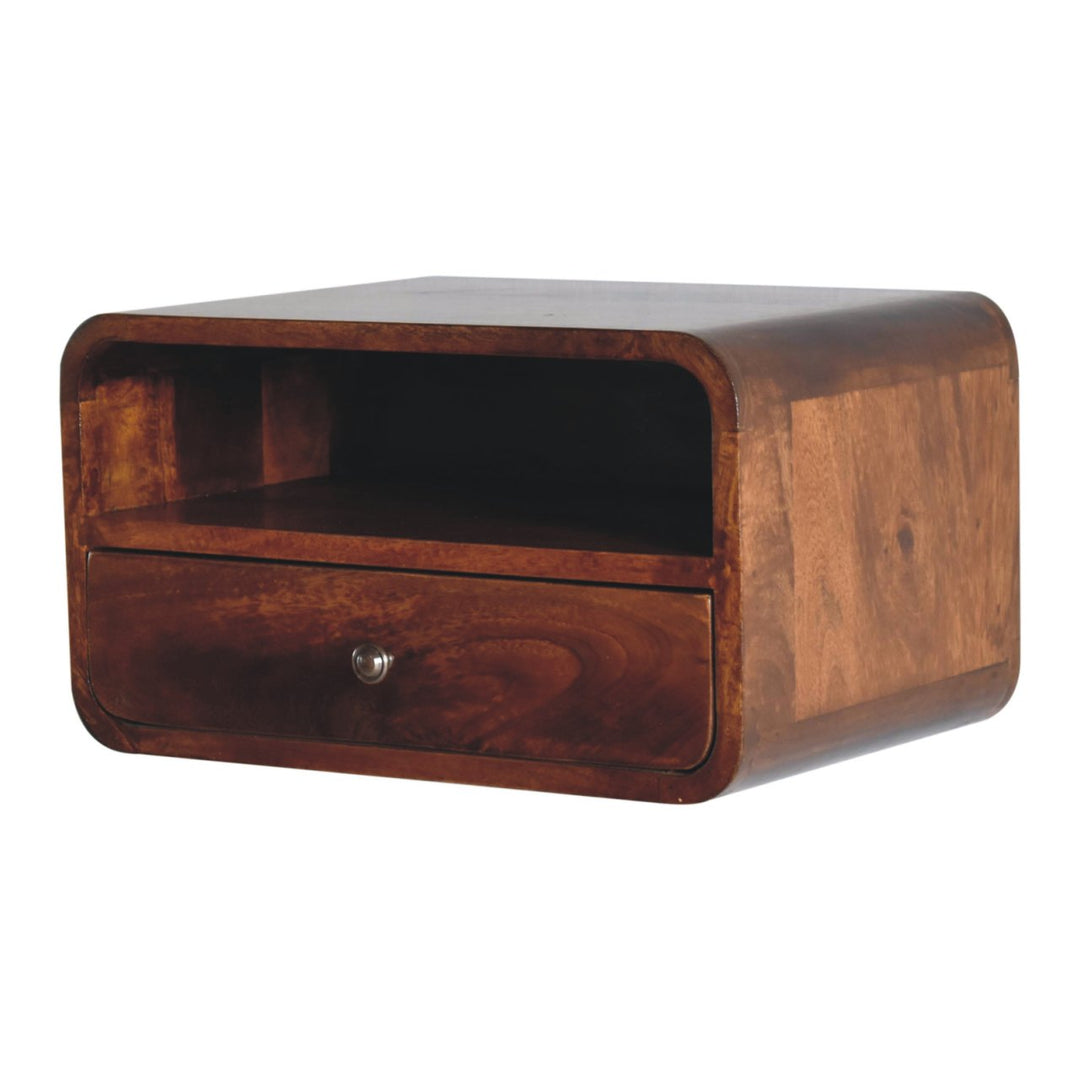 Large Chestnut Curve Upper Slot Floating Bedside - Smiddy Furniture