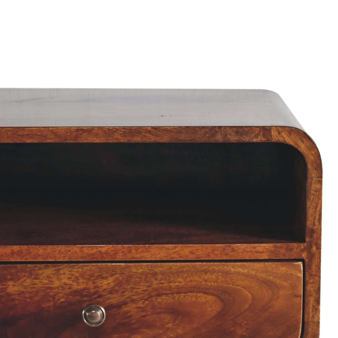 Large Chestnut Curve Upper Slot Floating Bedside - Smiddy Furniture