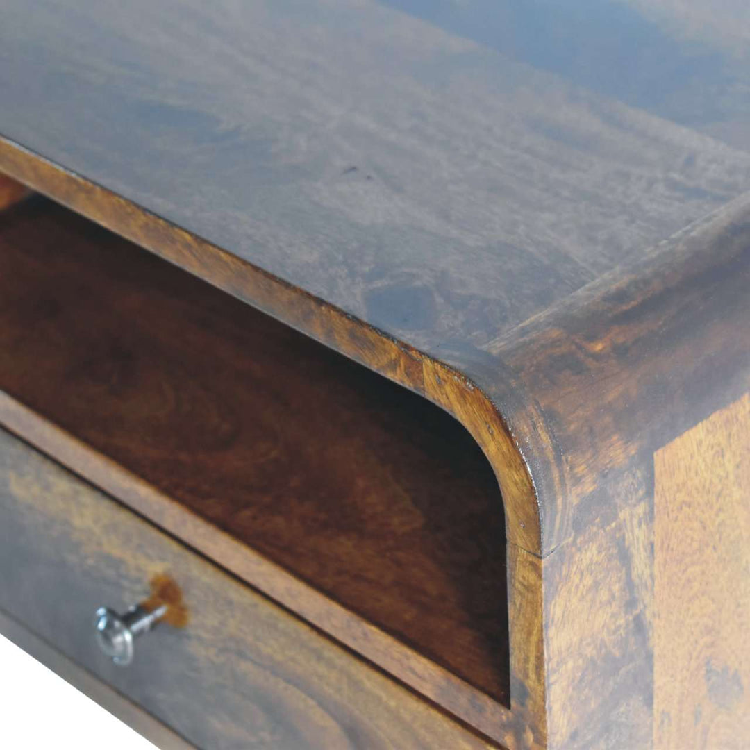 Large Chestnut Curve Upper Slot Floating Bedside - Smiddy Furniture