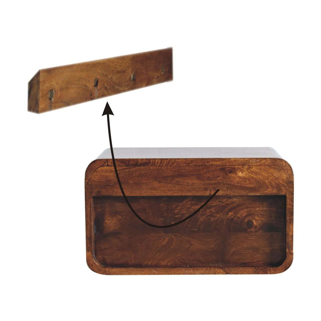 Large Chestnut Curve Upper Slot Floating Bedside - Smiddy Furniture