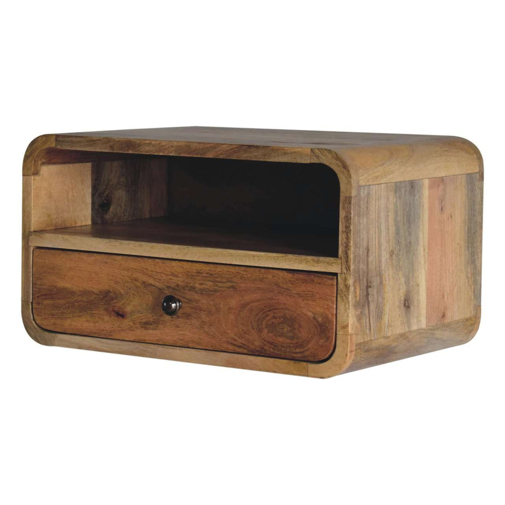 Large Oak-ish Curve Upper Slot Floating Bedside-Smiddy Furniture