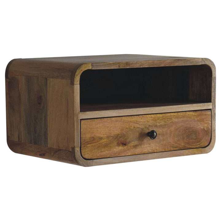 Large Oak-ish Curve Upper Slot Floating Bedside-Smiddy Furniture