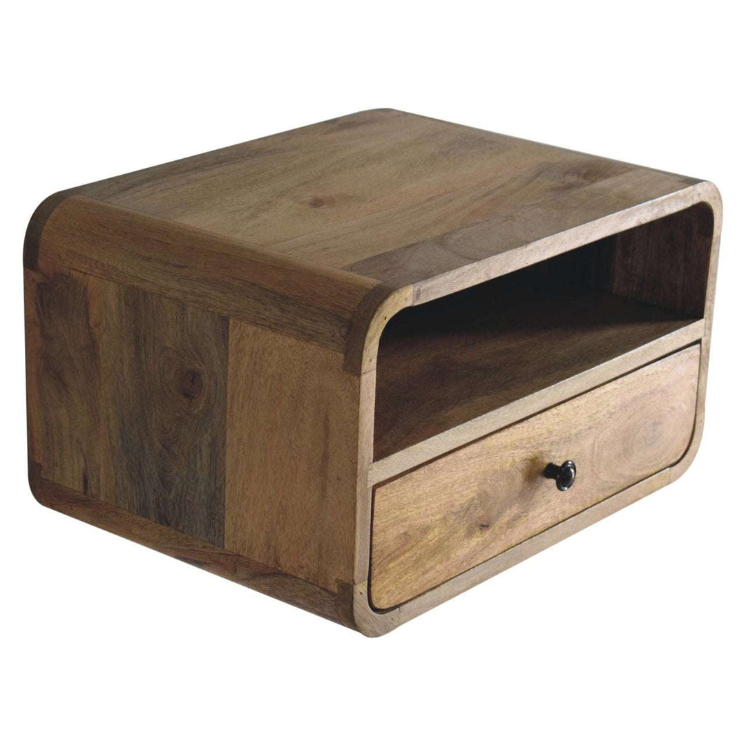 Large Oak-ish Curve Upper Slot Floating Bedside-Smiddy Furniture