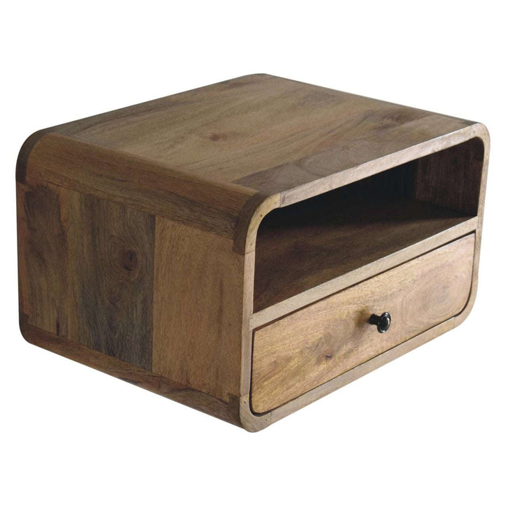 Large Oak-ish Curve Upper Slot Floating Bedside-Smiddy Furniture