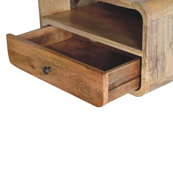 Large Oak-ish Curve Upper Slot Floating Bedside-Smiddy Furniture