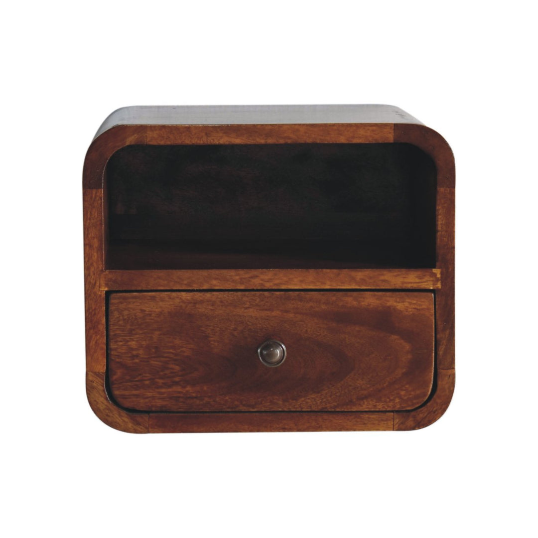 Extra Mini Wall Mounted Curved Chestnut Bedside with Open Slot - Smiddy Furniture