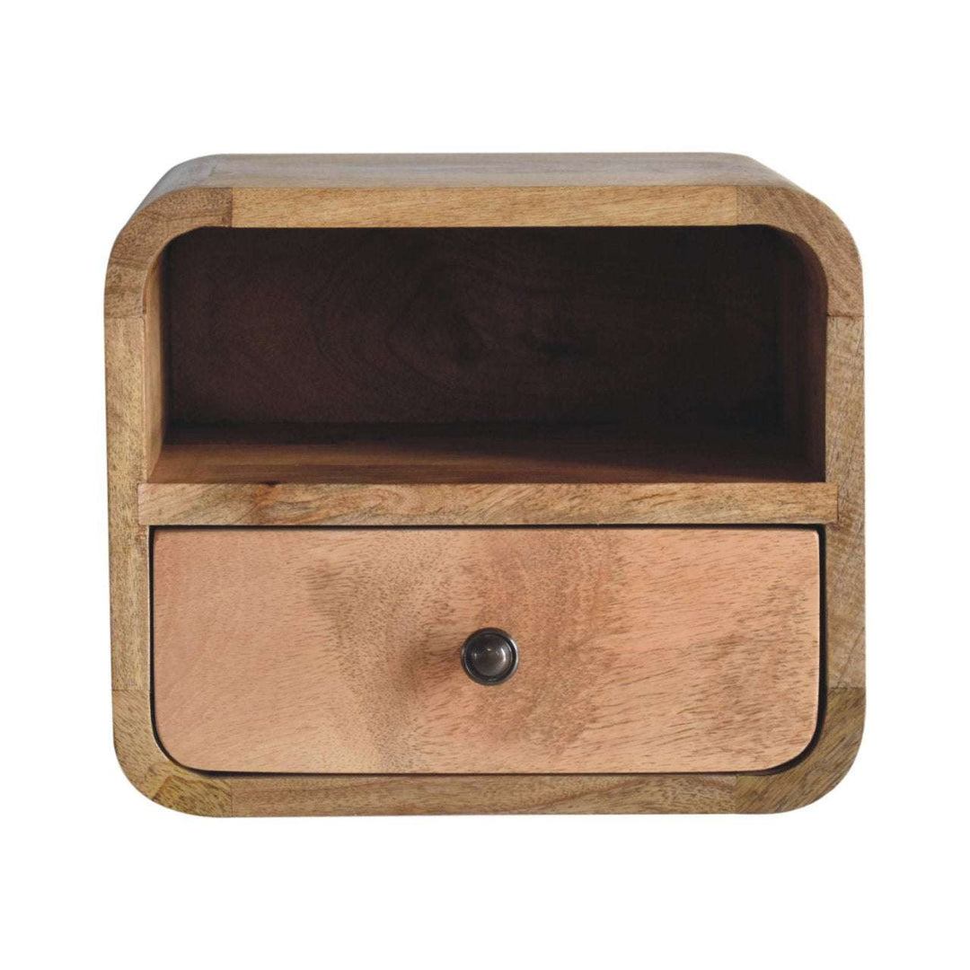 Extra Mini Wall Mounted Curved Oak - ish Bedside with Open Slot - Smiddy Furniture